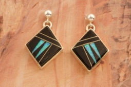 Calvin Begay Genuine Acoma Jet Sterling Silver Earrings